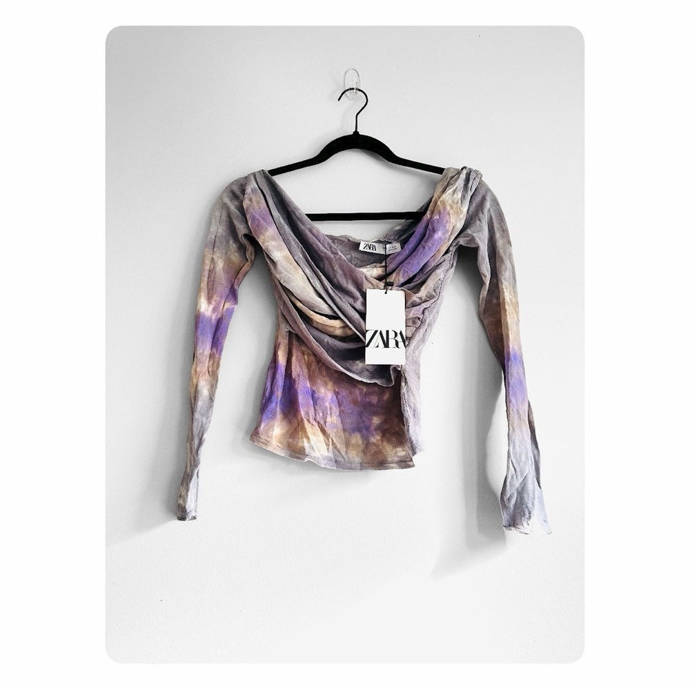 β
NWT Zara Tie Dye Draped Knit Top - Gray/Lavender β
- Picture 3 of 16